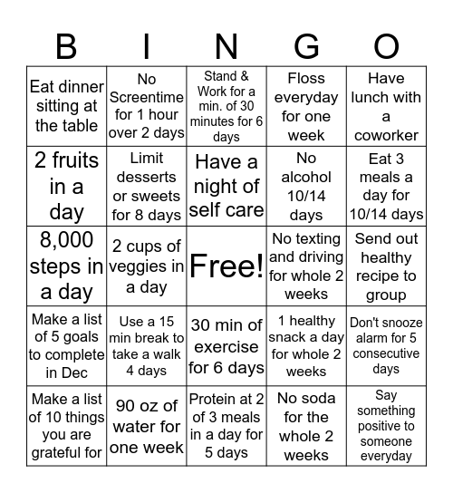 WELLNESS BINGO Card