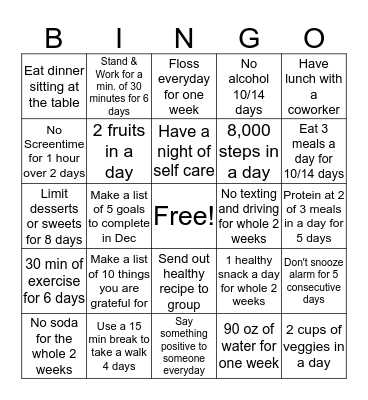 WELLNESS BINGO Card