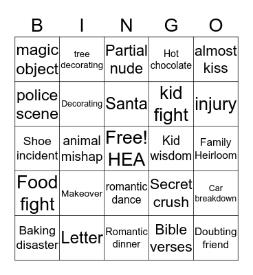 Holiday Movie Bingo Card