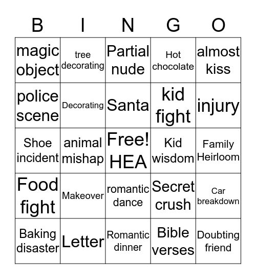 Holiday Movie Bingo Card