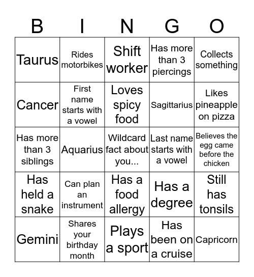 Singles Bingo Card