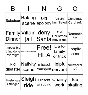 Holiday Movie Bingo Card