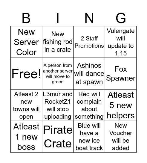 Vulengate 2020 Bingo Card