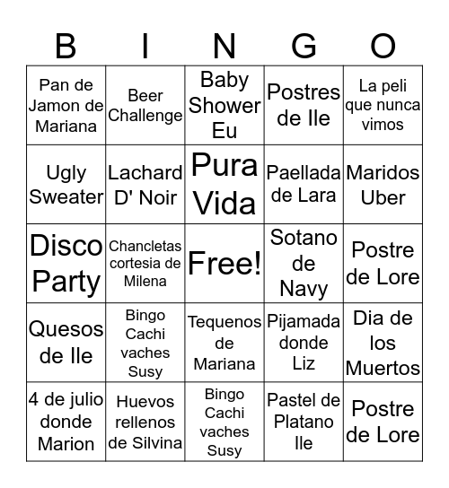BINGO LAS COMADRES II Bingo Card