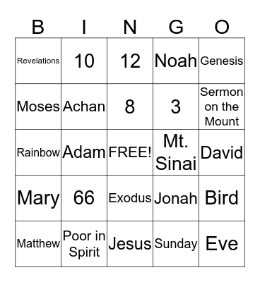 J.A.M. Bible Bingo Card