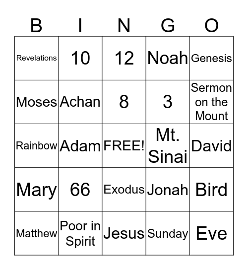 J.A.M. Bible Bingo Card