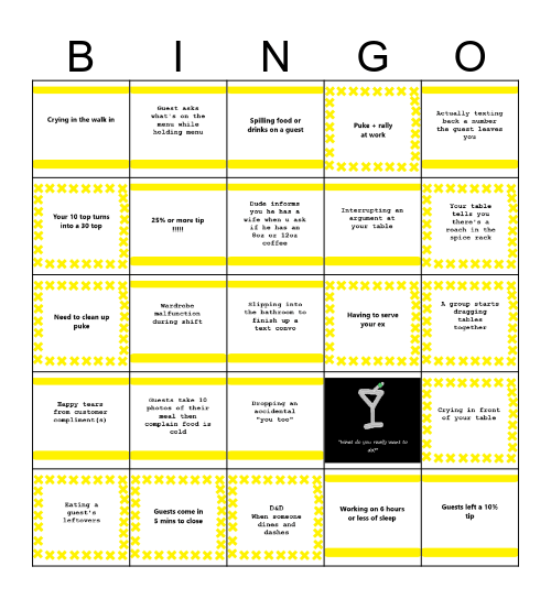 SERVICE INDUSTRY BINGO Card