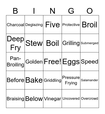 Cooking Methods Review Bingo Card