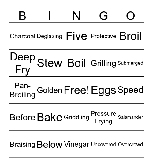 Cooking Methods Review Bingo Card