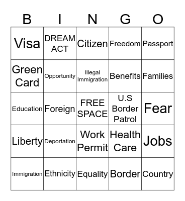 Illegal Immigration Bingo Card