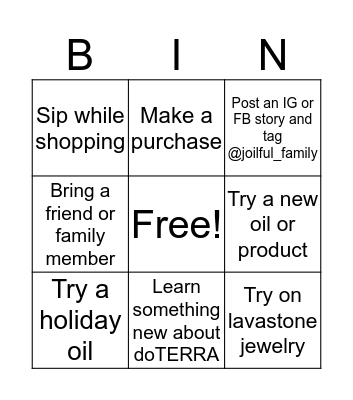 Joilful Family Bingo Card