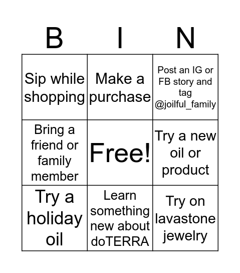 Joilful Family Bingo Card