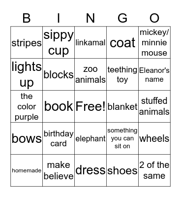 Eleanor's  First Birthday! Bingo Card