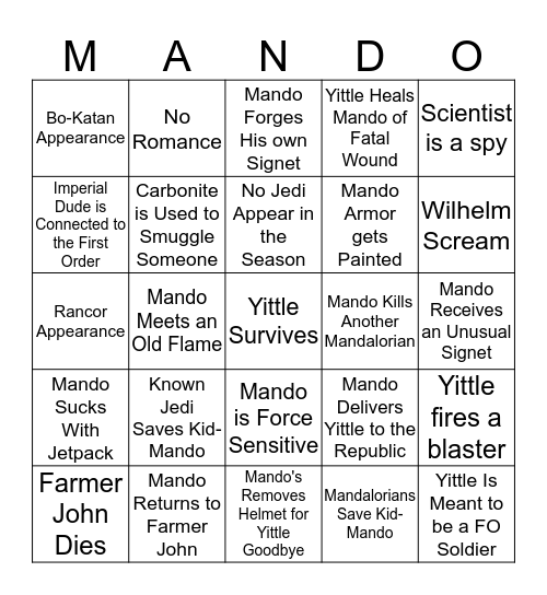 Mando! - Season 1 Bingo Card