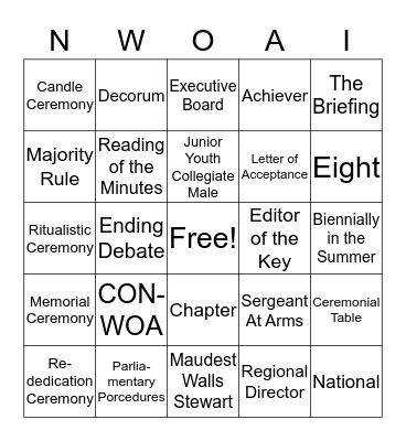 National Women of Achievement, Inc. Bingo Card