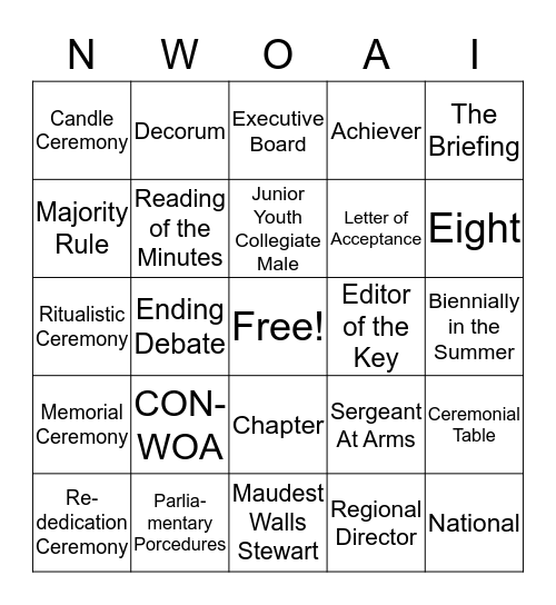 National Women of Achievement, Inc. Bingo Card