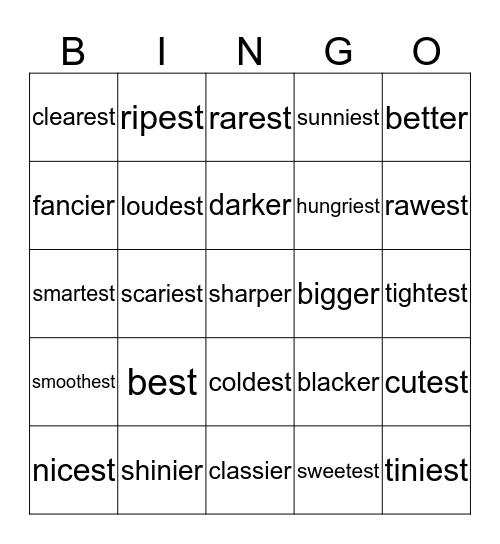 Comparatives & Superlatives Bingo Card