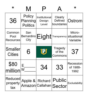 Common-Pool Bingo Card