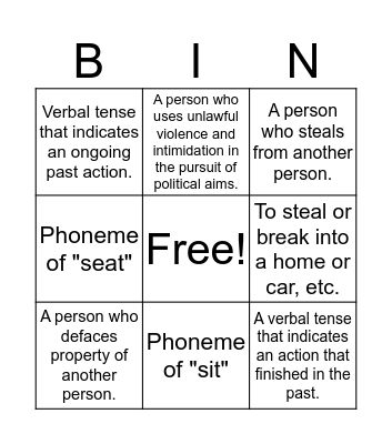 Unit 6. CRIME. PAST CONTINUOS, SIMPLE. Bingo Card