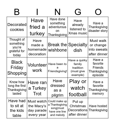 Thanksgiving Bingo Card