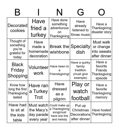 Thanksgiving Bingo Card