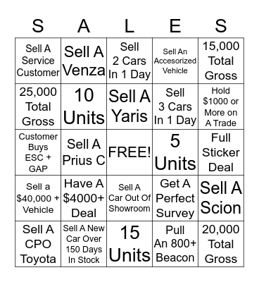 Sales Bingo!!! Bingo Card