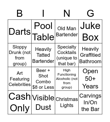 Dive Bar Crawl - West Village Edition Bingo Card
