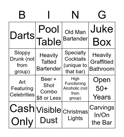 Dive Bar Crawl - West Village Edition Bingo Card