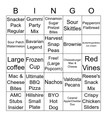 Concessions Bingo Card