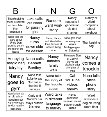 Mankin Thanksgiving Bingo Card
