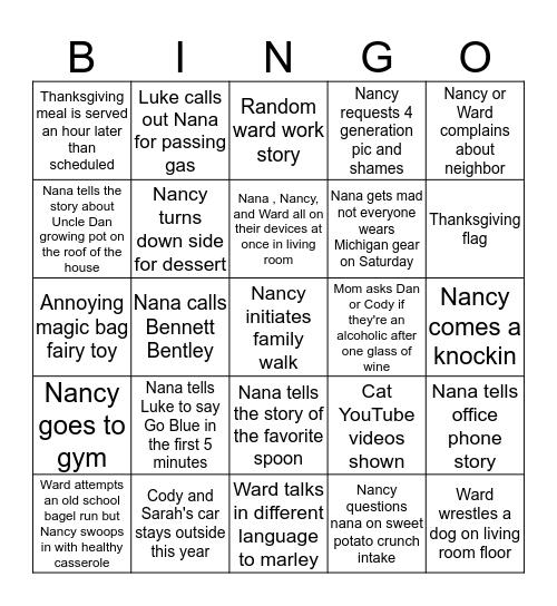 Mankin Thanksgiving Bingo Card