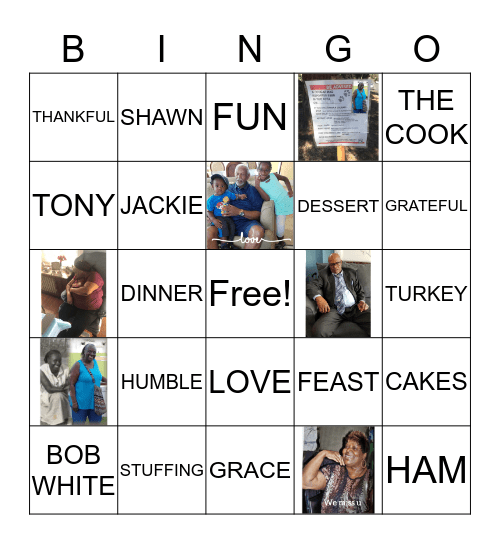 Jackie's Thanksgiving Dinner Bingo Card