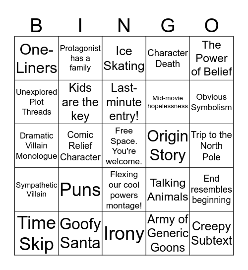 Rise of the Guardians Viewing Bingo Card