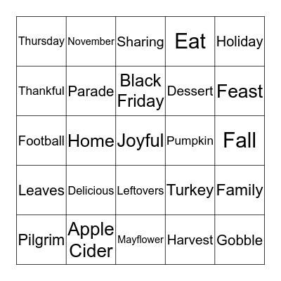 Thanksgiving Bingo Card