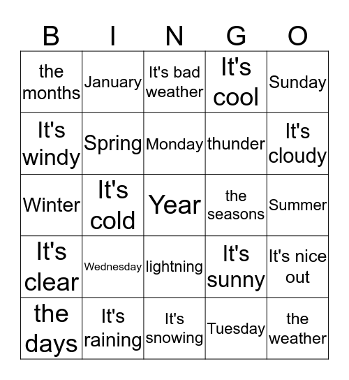 El tiempo Bingo Card