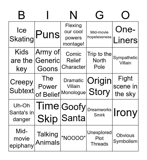 Rise of the Guardians Viewing Bingo Card