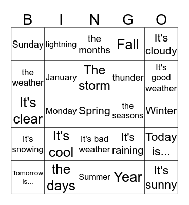 The weather Bingo Card