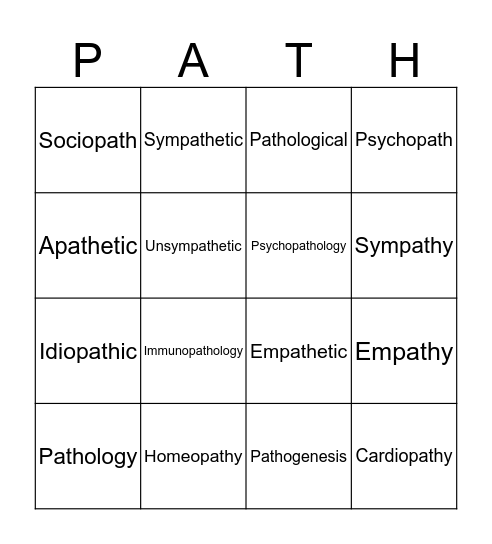 Path: feeling, suffering, disease Bingo Card