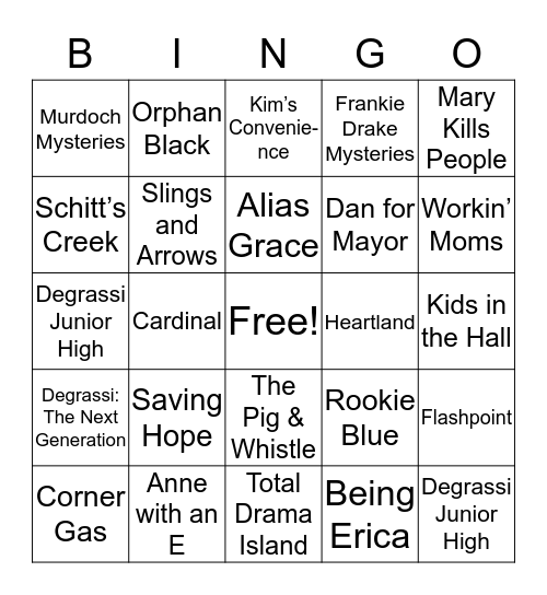 Canadian TV Bingo Card