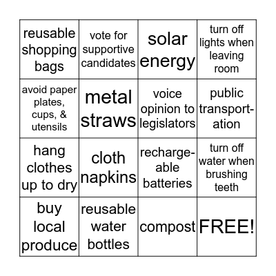 Environmental Bingo Card