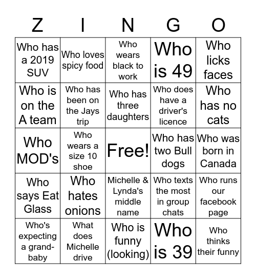 Zehrs Bingo Card