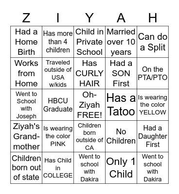 Oh-Ziyah Bingo Card