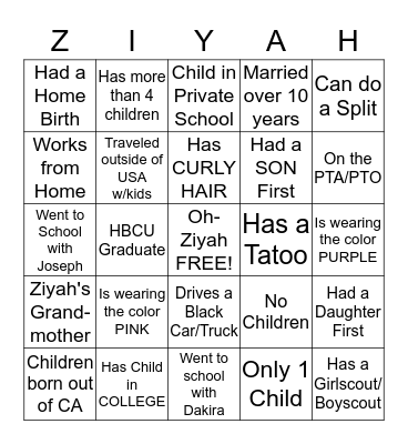 Oh-Ziyah Bingo Card