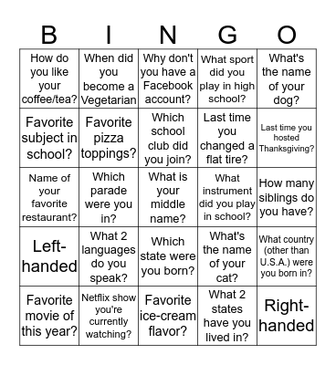 BINGO To Meet You! Bingo Card