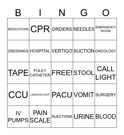NURSING Bingo Card