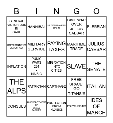 The Roman Republic Bingo Card