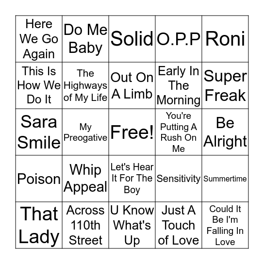 Music Bingo Card