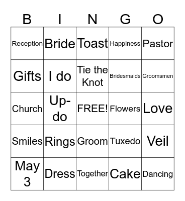 Joe and Heidi's Wedding Bingo Card