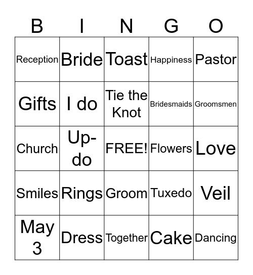 Joe and Heidi's Wedding Bingo Card