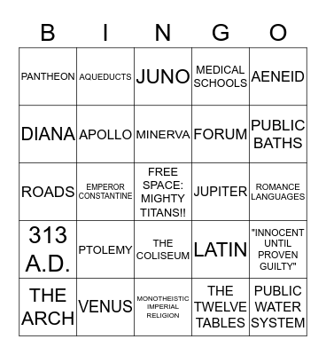 ROMAN CULTURE & ACHIEVEMENTS Bingo Card
